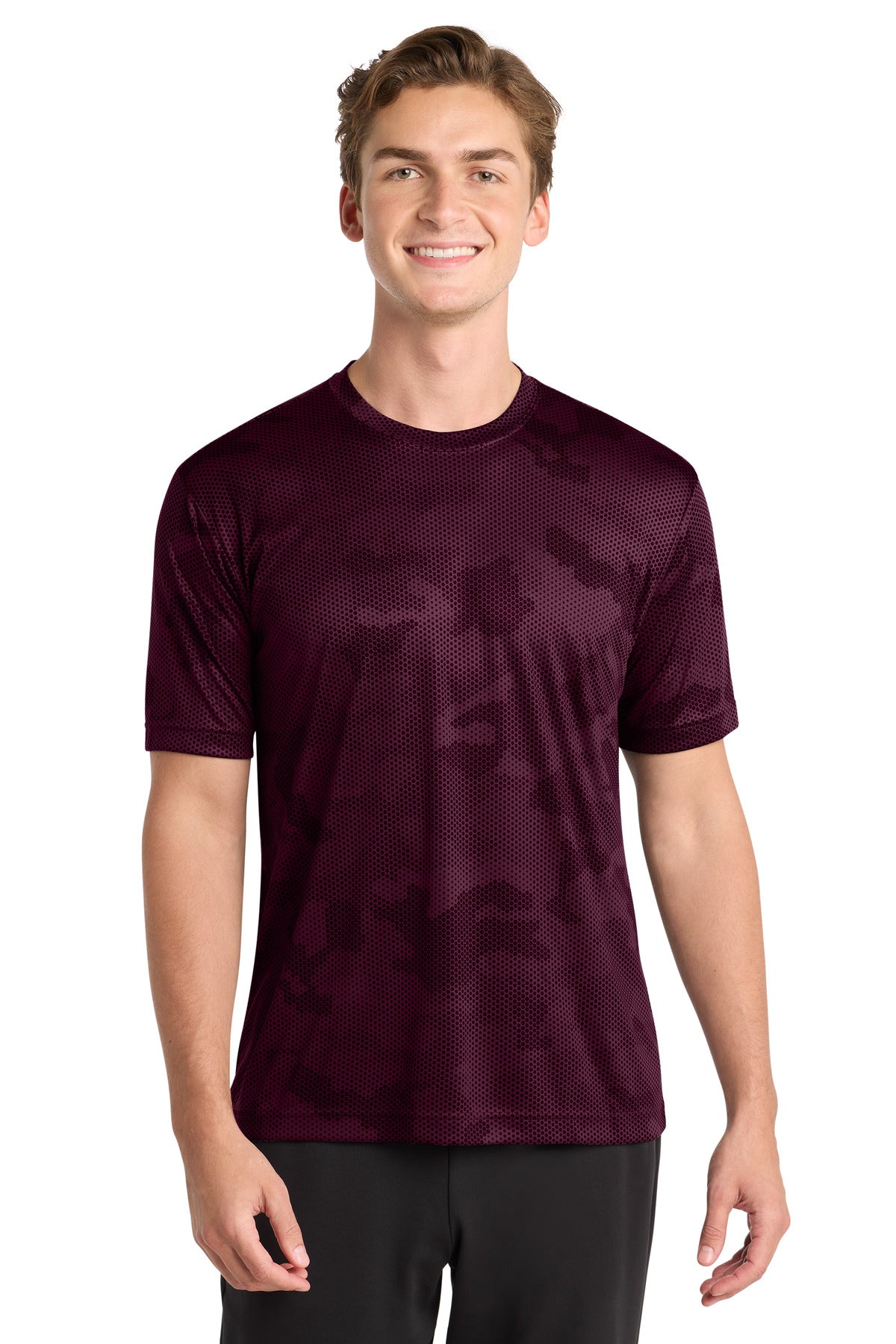 Sport-Tek CamoHex Tee ST370 - Maroon - Front