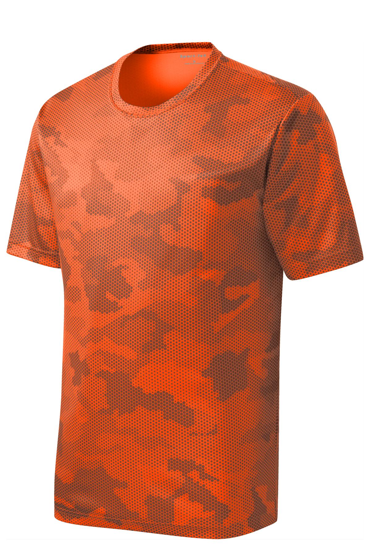 Sport-Tek CamoHex Tee ST370 - Neon Orange - Front (flat)