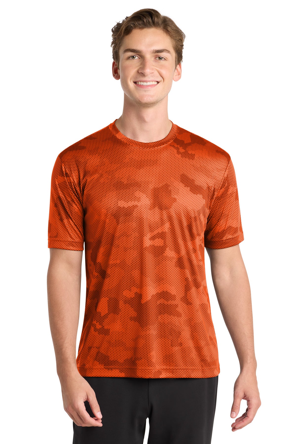 Sport-Tek CamoHex Tee ST370 - Neon Orange - Front