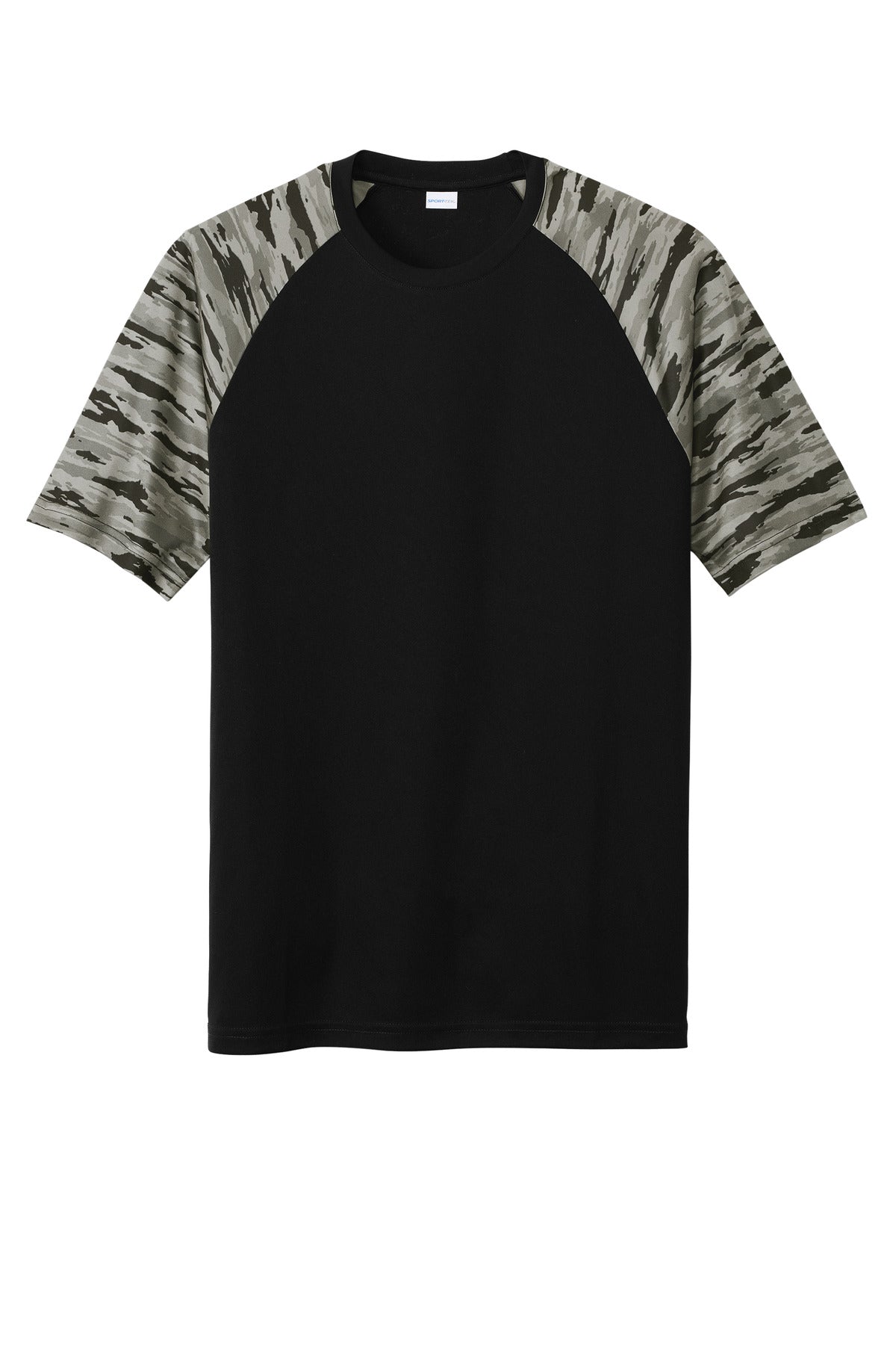 Sport-Tek Drift Camo Colorblock Tee ST376 - Black - Front (flat)