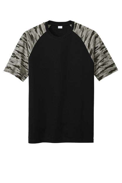 Sport-Tek Drift Camo Colorblock Tee ST376 - Black - Front (flat)