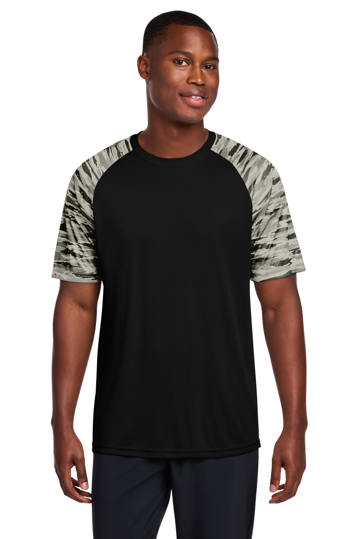 Sport-Tek Drift Camo Colorblock Tee ST376 - Black - Front