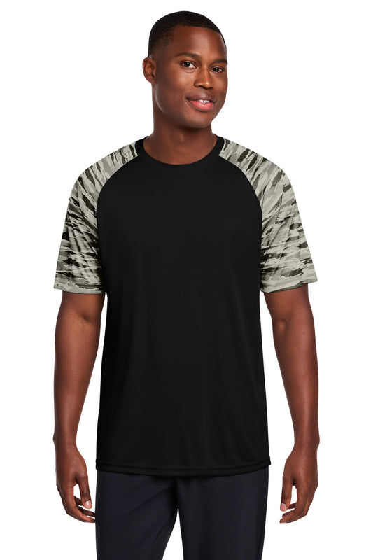 Sport-Tek Drift Camo Colorblock Tee ST376 - Black - Front