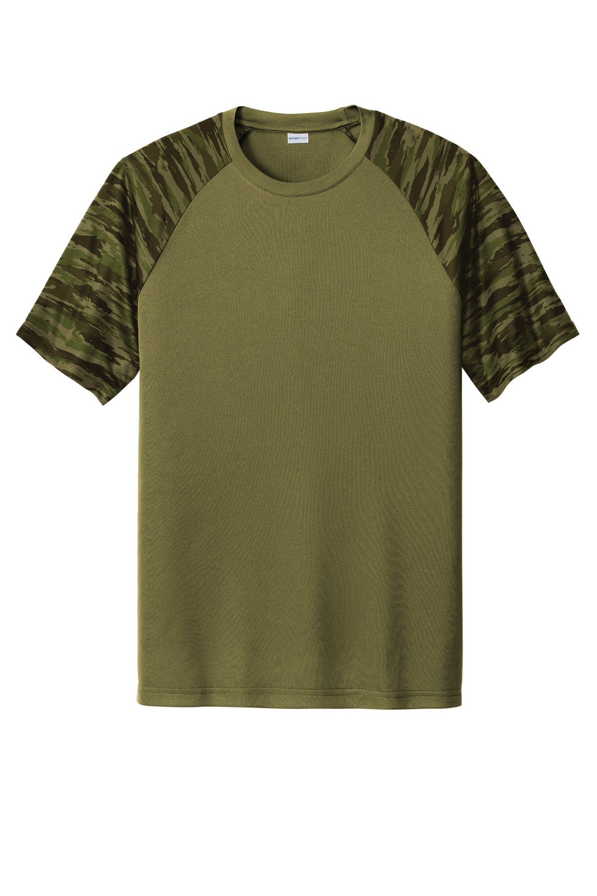 Sport-Tek Drift Camo Colorblock Tee ST376 - Olive Drab Green - Front (flat)