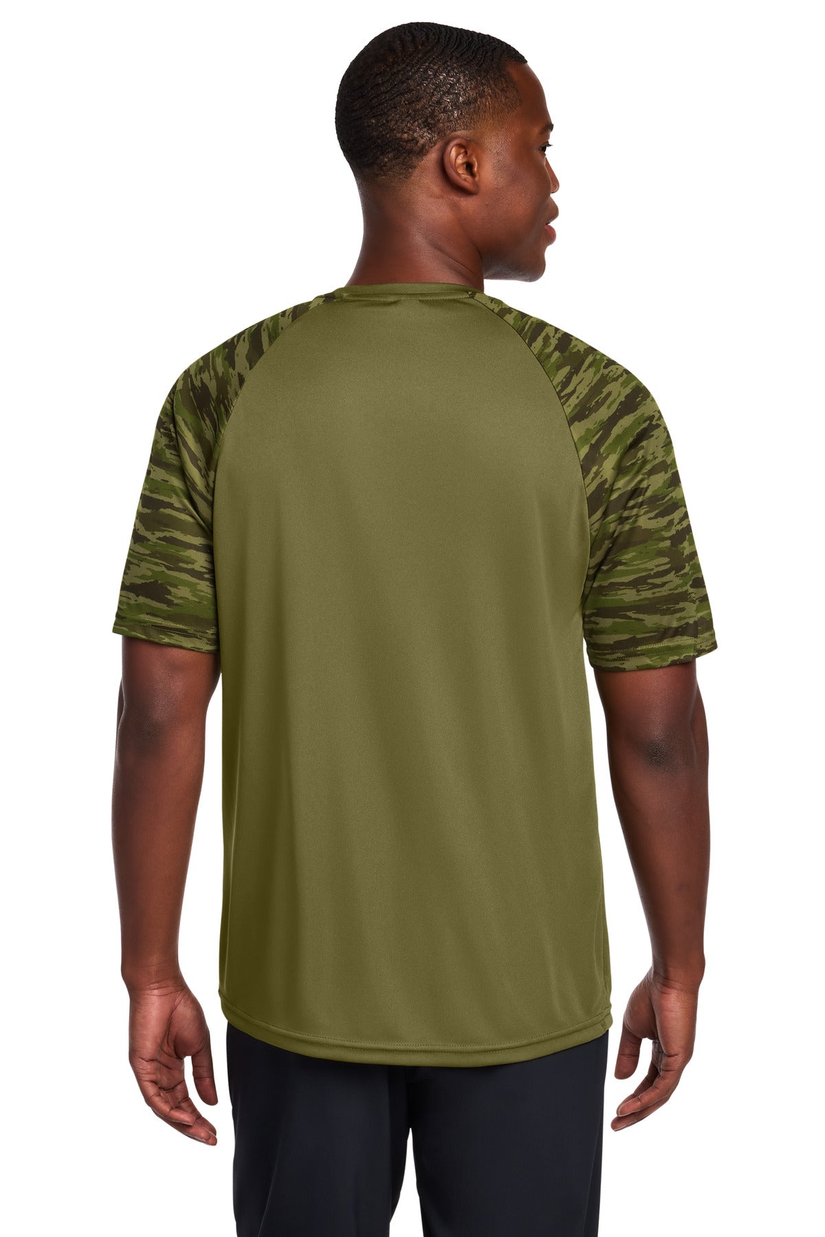 Sport-Tek Drift Camo Colorblock Tee ST376 - Olive Drab Green - Back