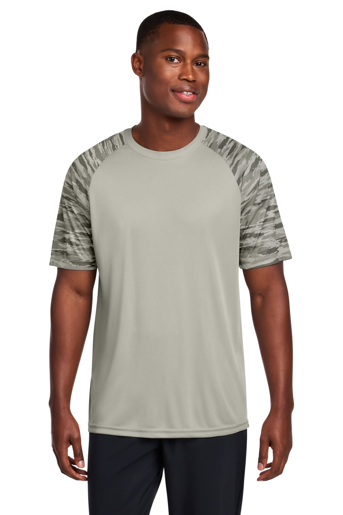 Sport-Tek Drift Camo Colorblock Tee ST376 - Silver - Front