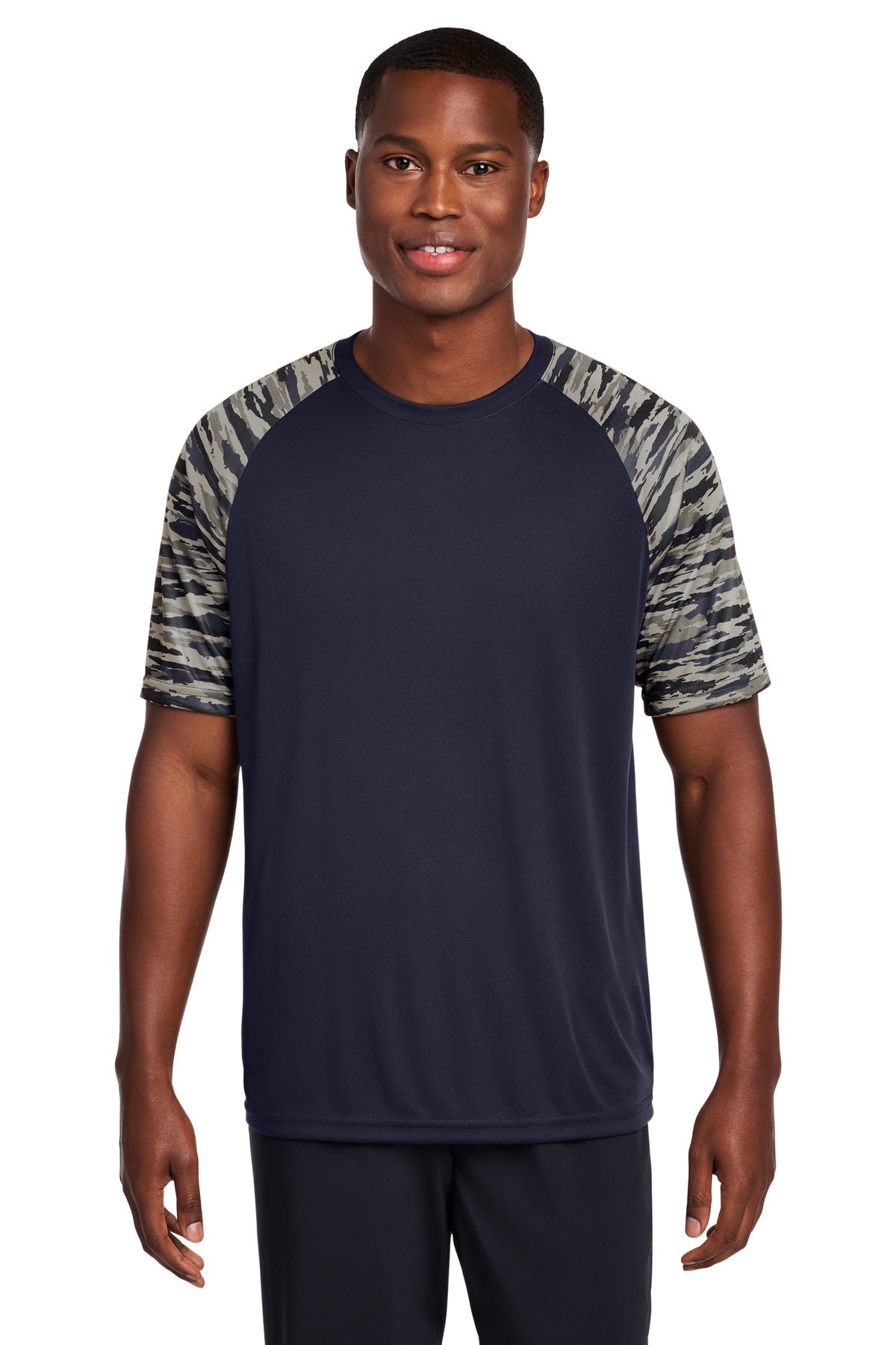 Sport-Tek Drift Camo Colorblock Tee ST376 - True Navy - Front