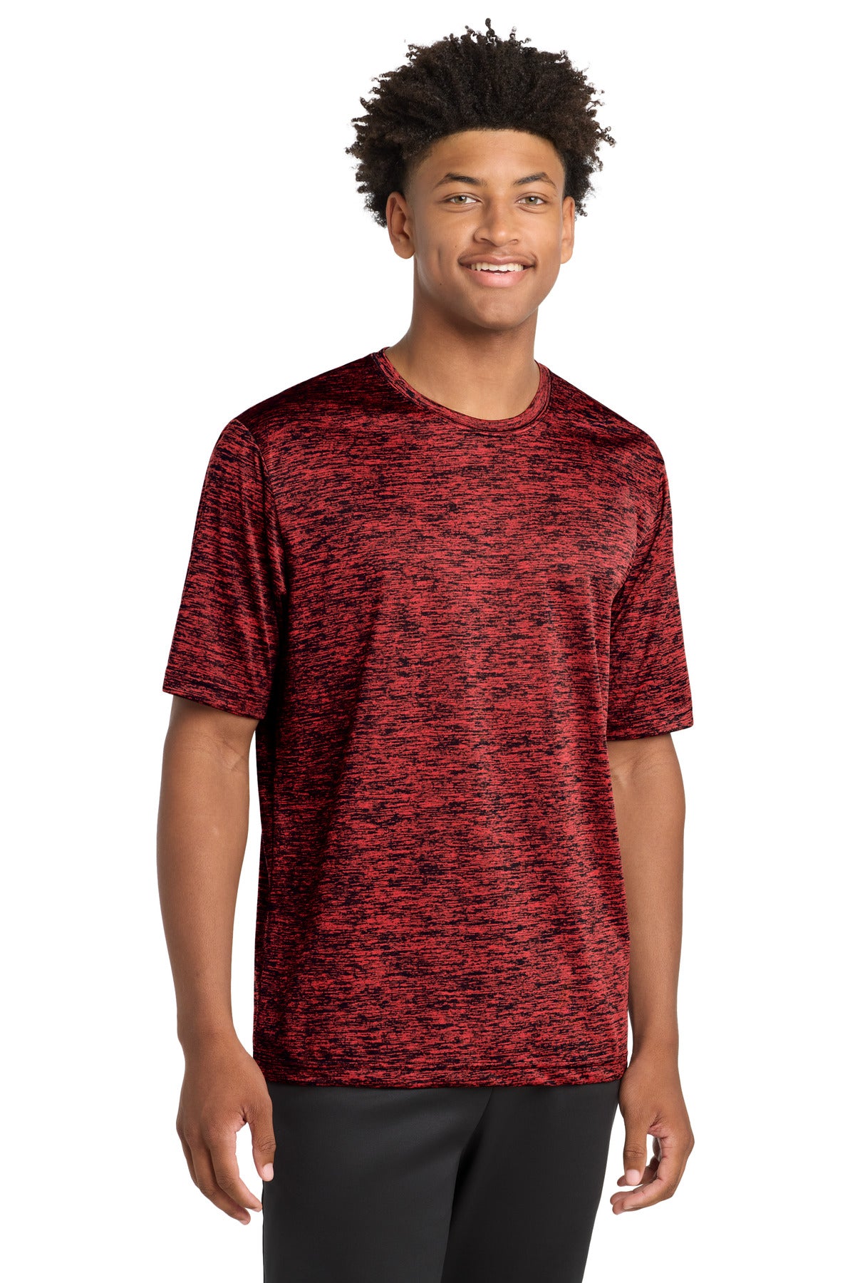 Sport-Tek PosiCharge Electric Heather Tee ST390 - Deep Red-Black Electric - Front