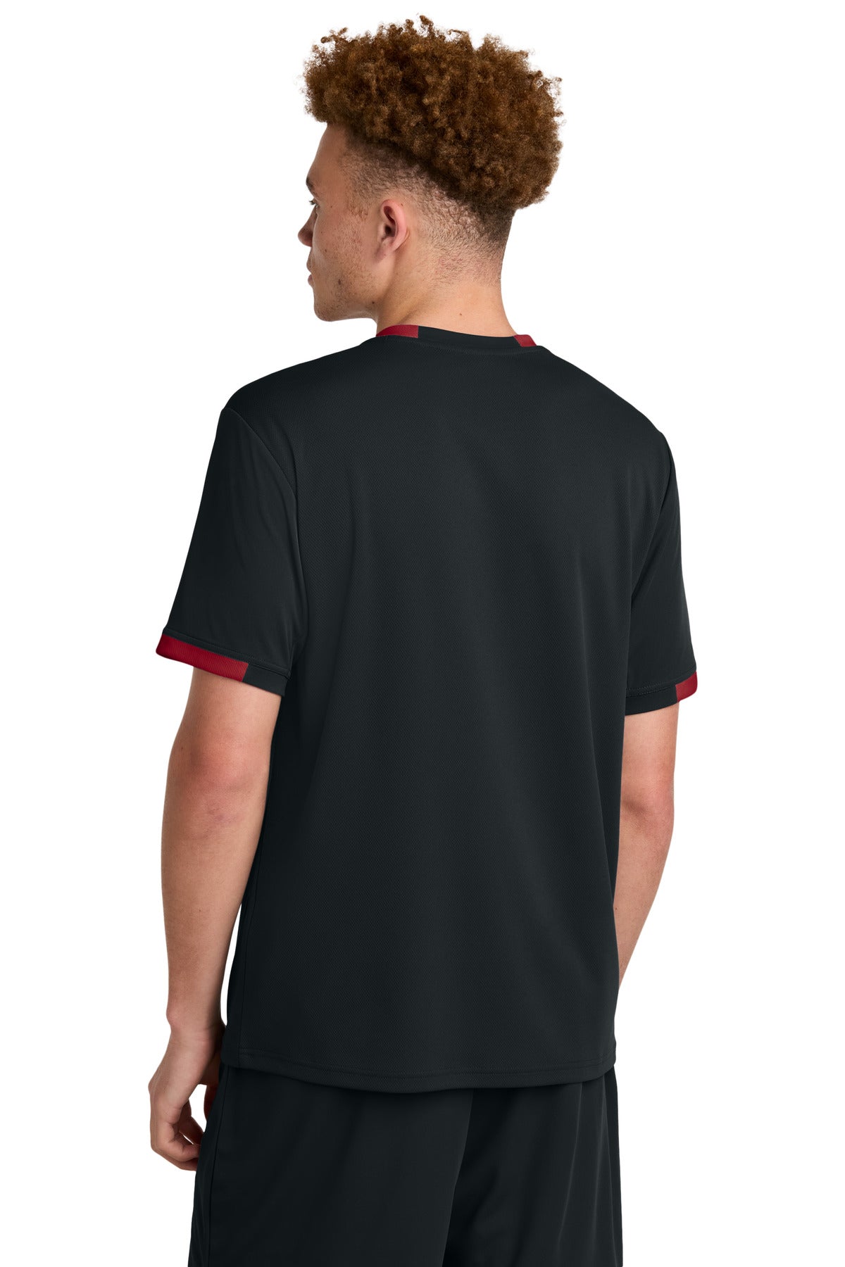 Sport-Tek Club Short Sleeve Crew ST440 - Black/ Deep Red - Back