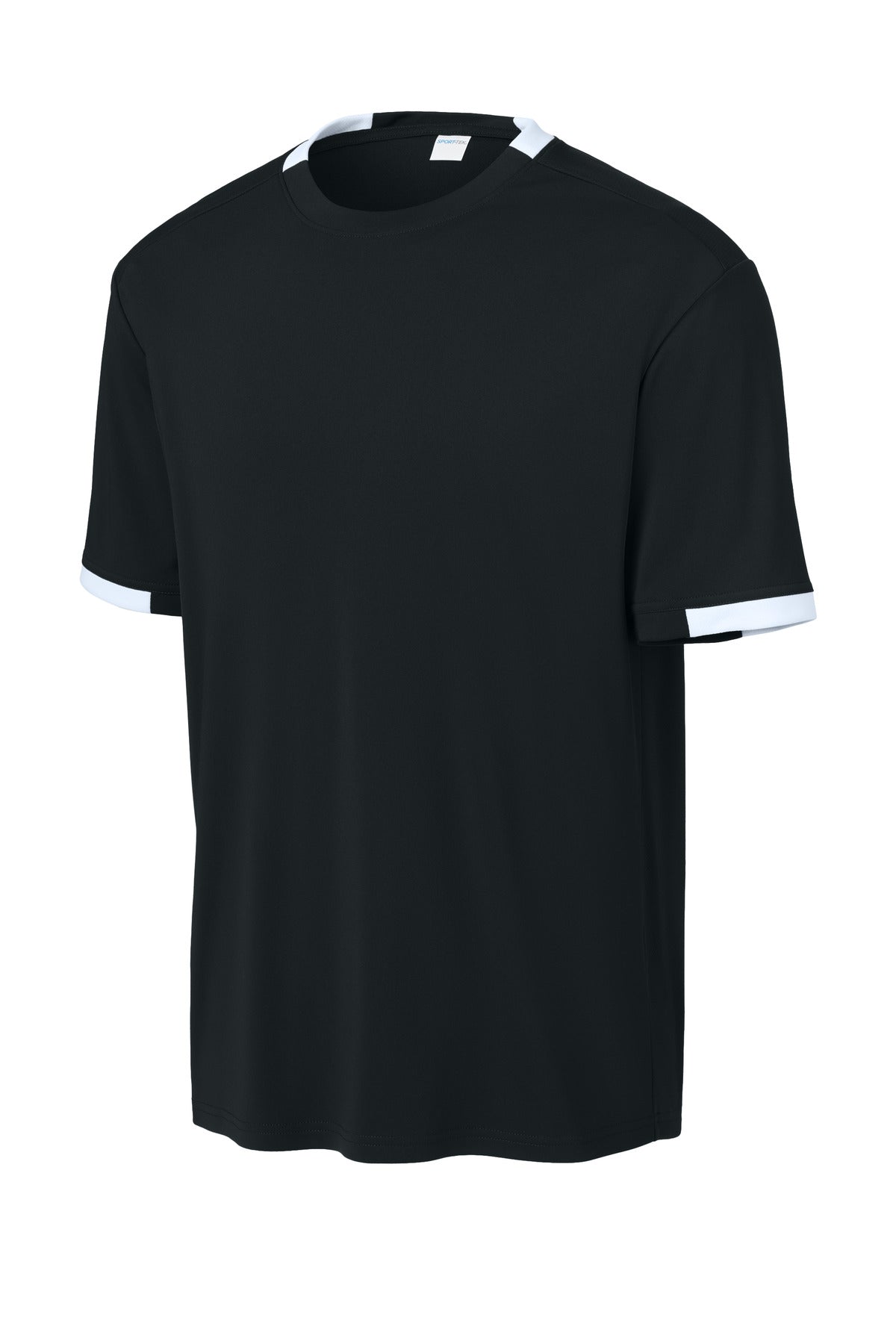 Sport-Tek Club Short Sleeve Crew ST440 - Black/ White - Front (flat)