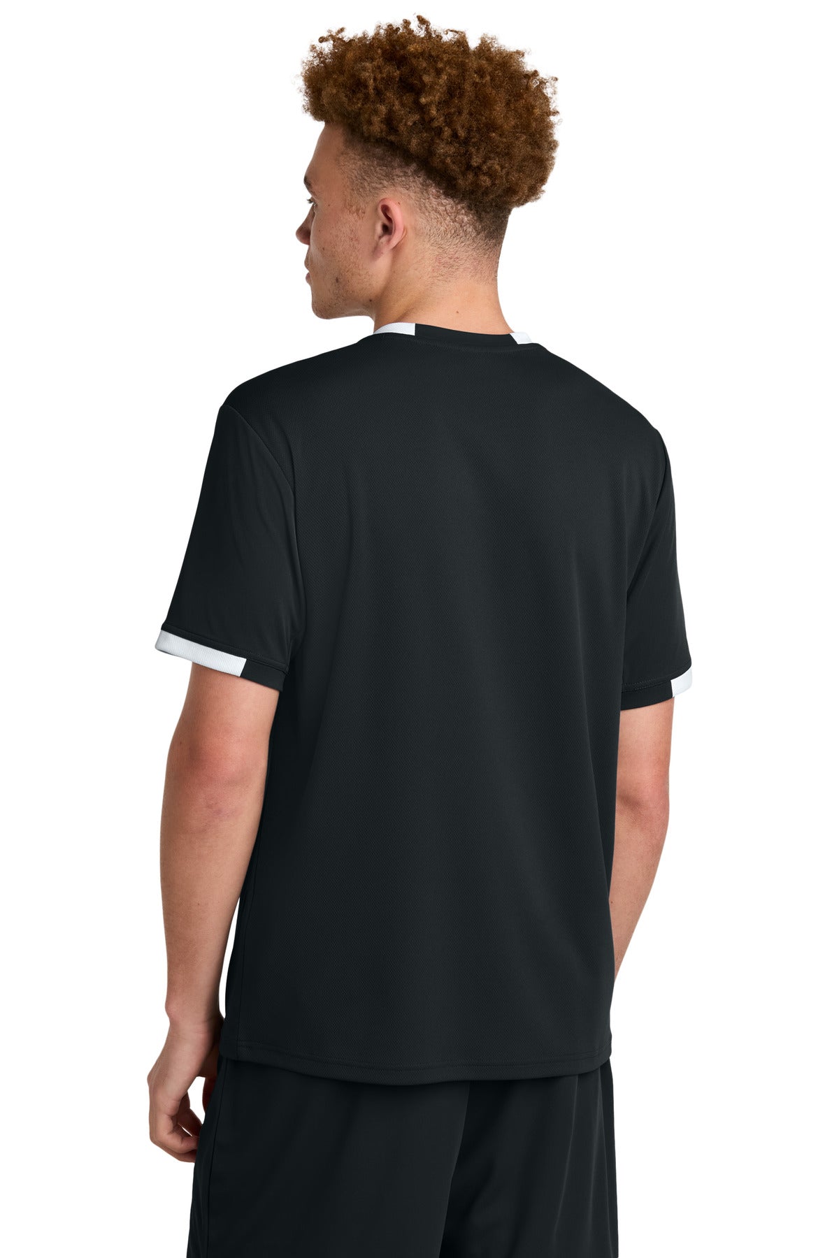 Sport-Tek Club Short Sleeve Crew ST440 - Black/ White - Back