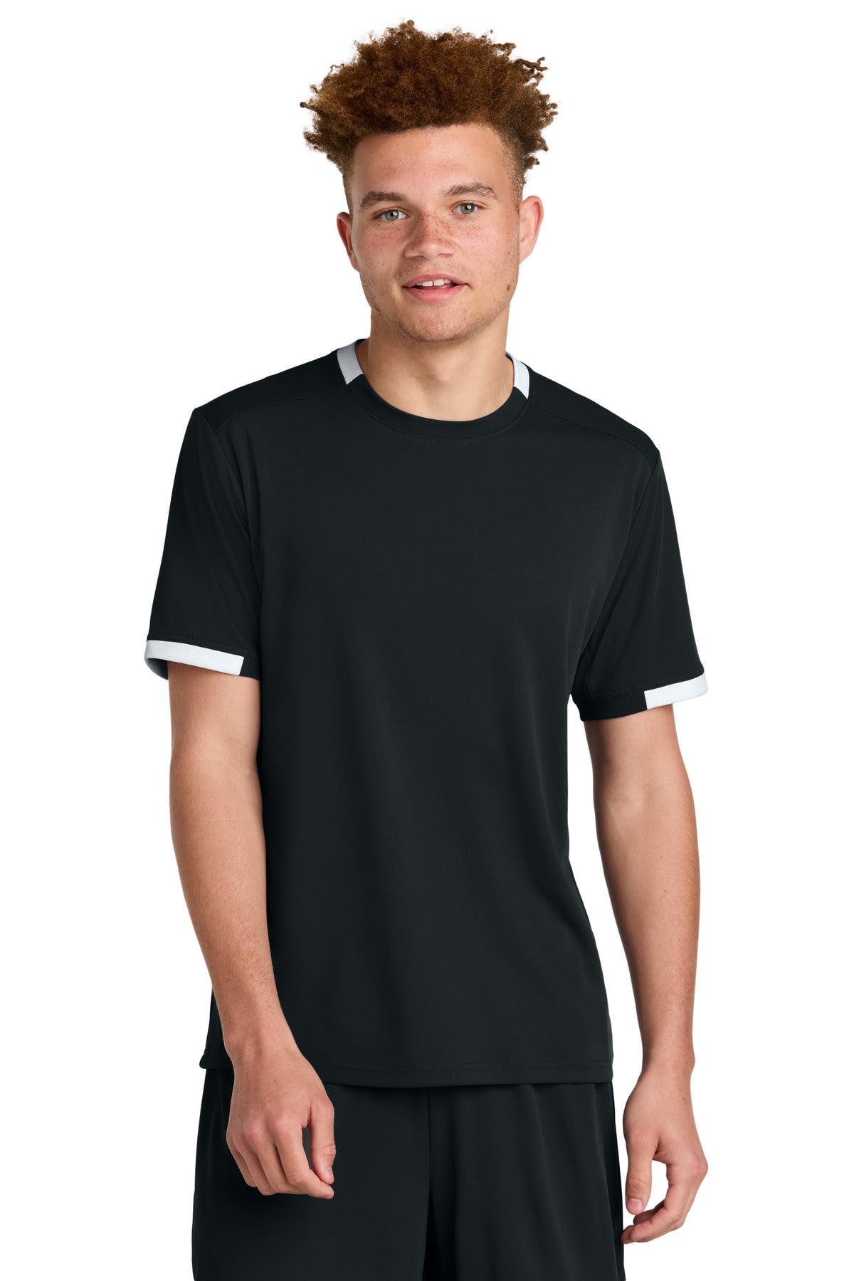 Sport-Tek Club Short Sleeve Crew ST440 - Black/ White - Front