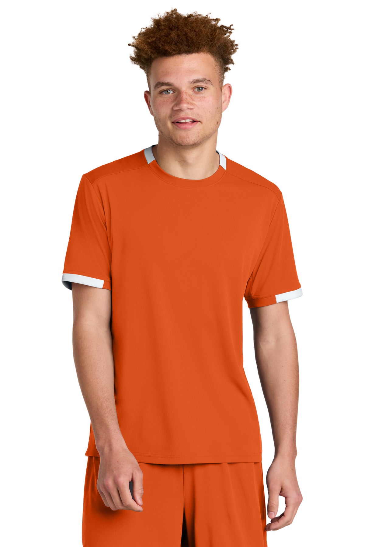 Sport-Tek Club Short Sleeve Crew ST440 - Deep Orange/ White - Front