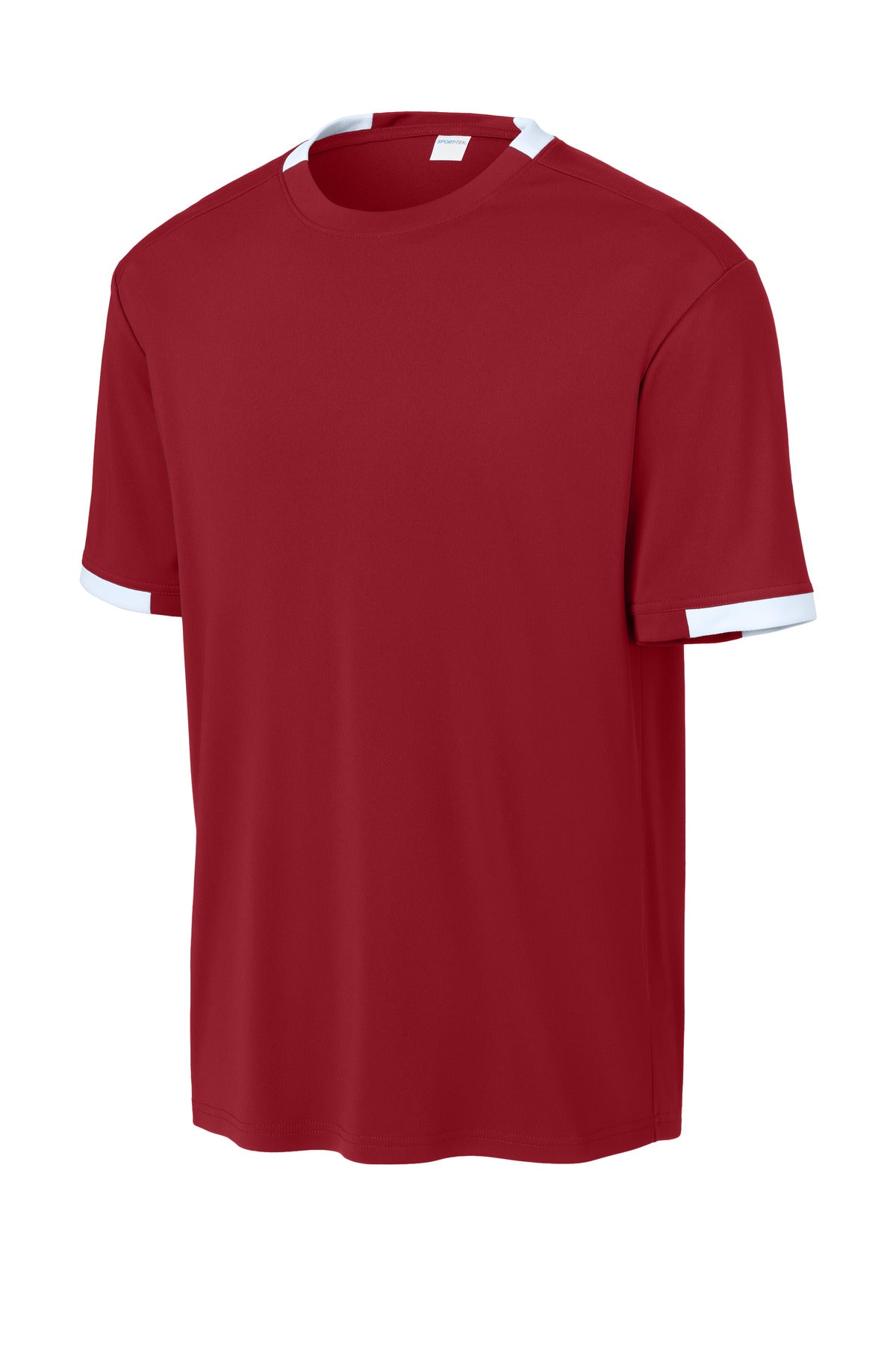 Sport-Tek Club Short Sleeve Crew ST440 - Deep Red/ White - Front (flat)