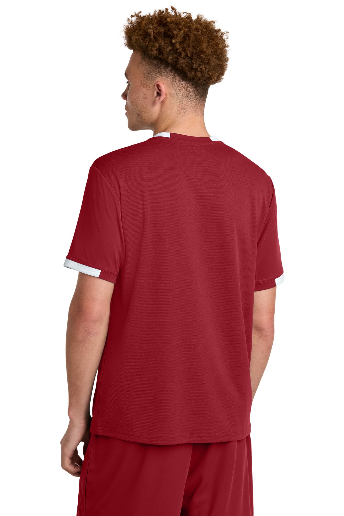 Sport-Tek Club Short Sleeve Crew ST440 - Deep Red/ White - Back