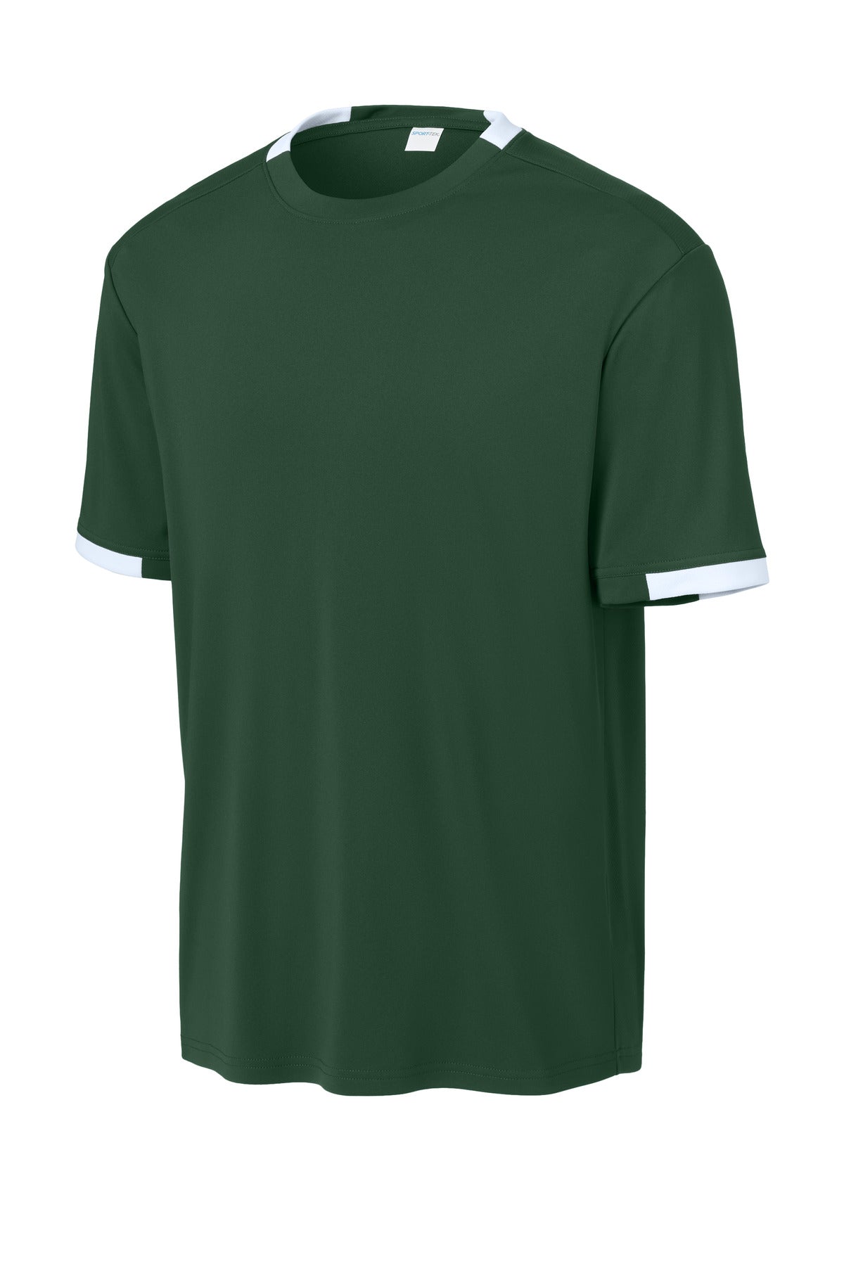 Sport-Tek Club Short Sleeve Crew ST440 - Forest Green/ White - Front (flat)