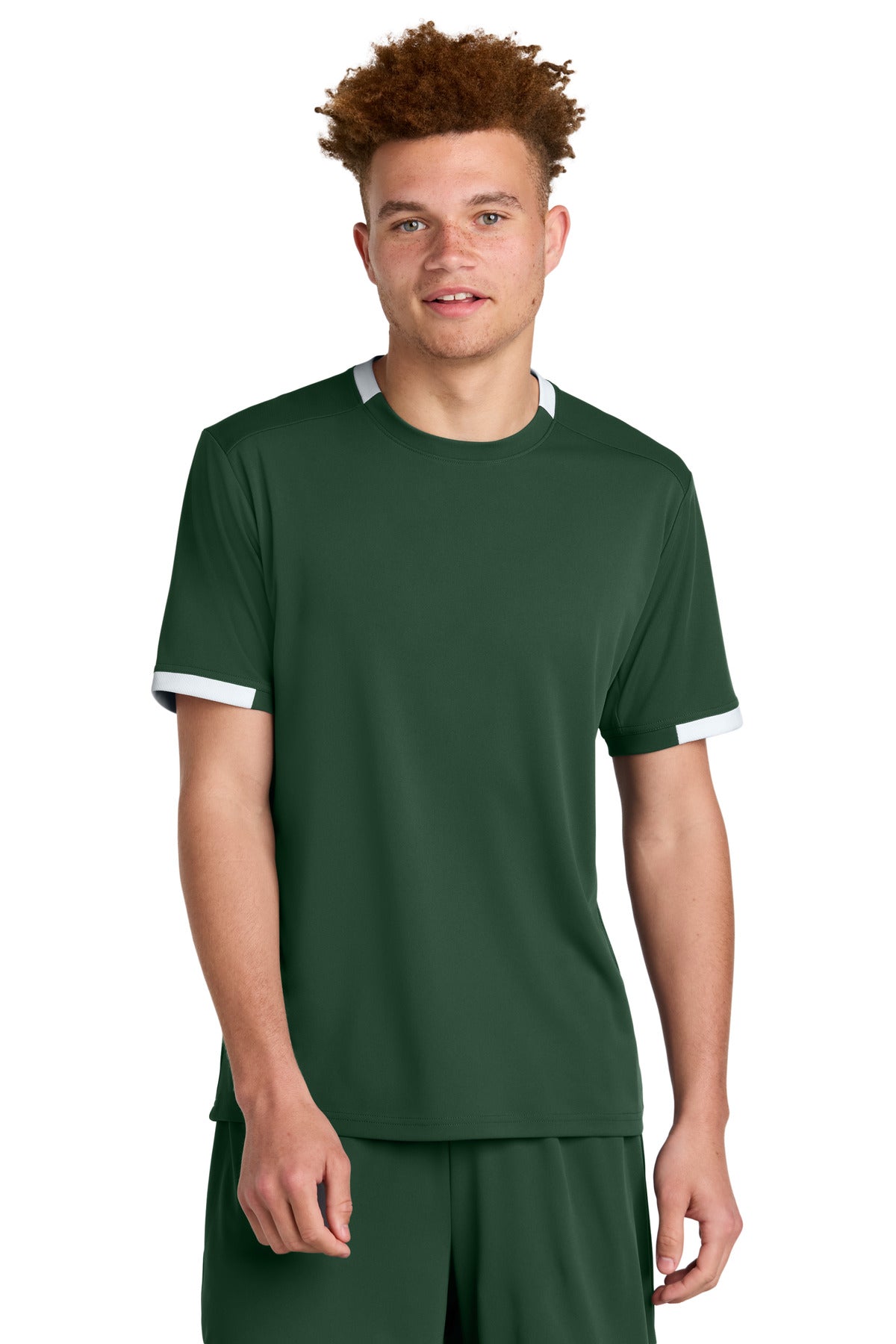 Sport-Tek Club Short Sleeve Crew ST440 - Forest Green/ White - Front