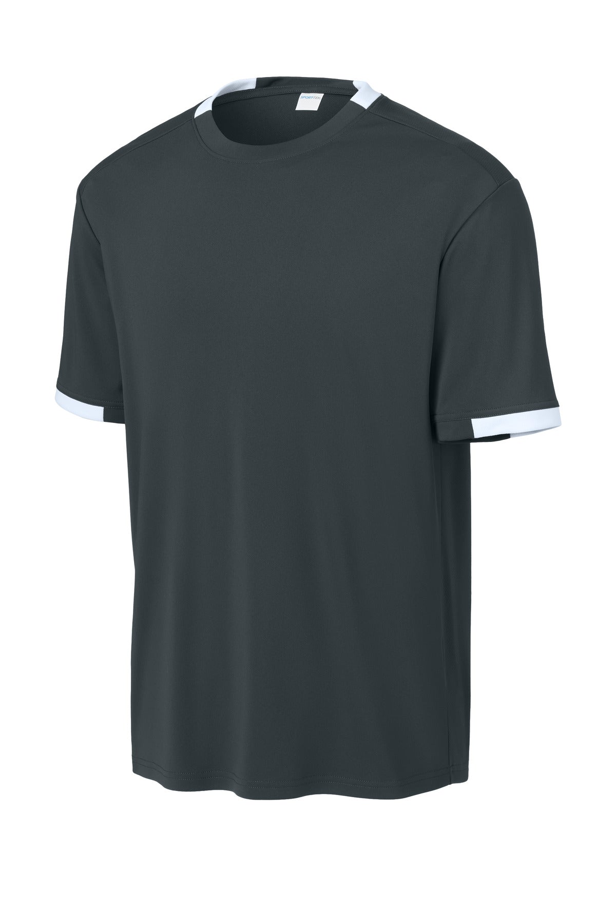 Sport-Tek Club Short Sleeve Crew ST440 - Iron Grey/ White - Front (flat)