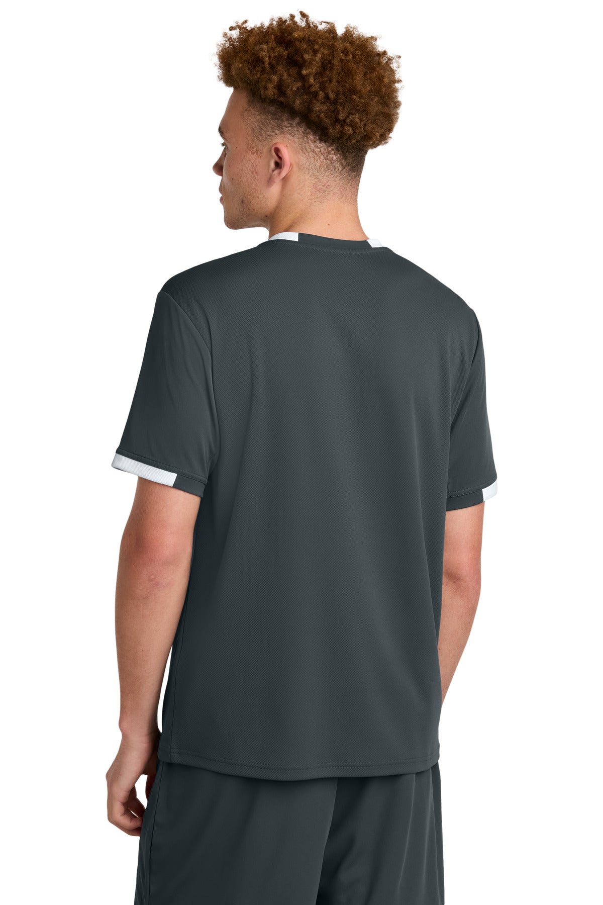 Sport-Tek Club Short Sleeve Crew ST440 - Iron Grey/ White - Back