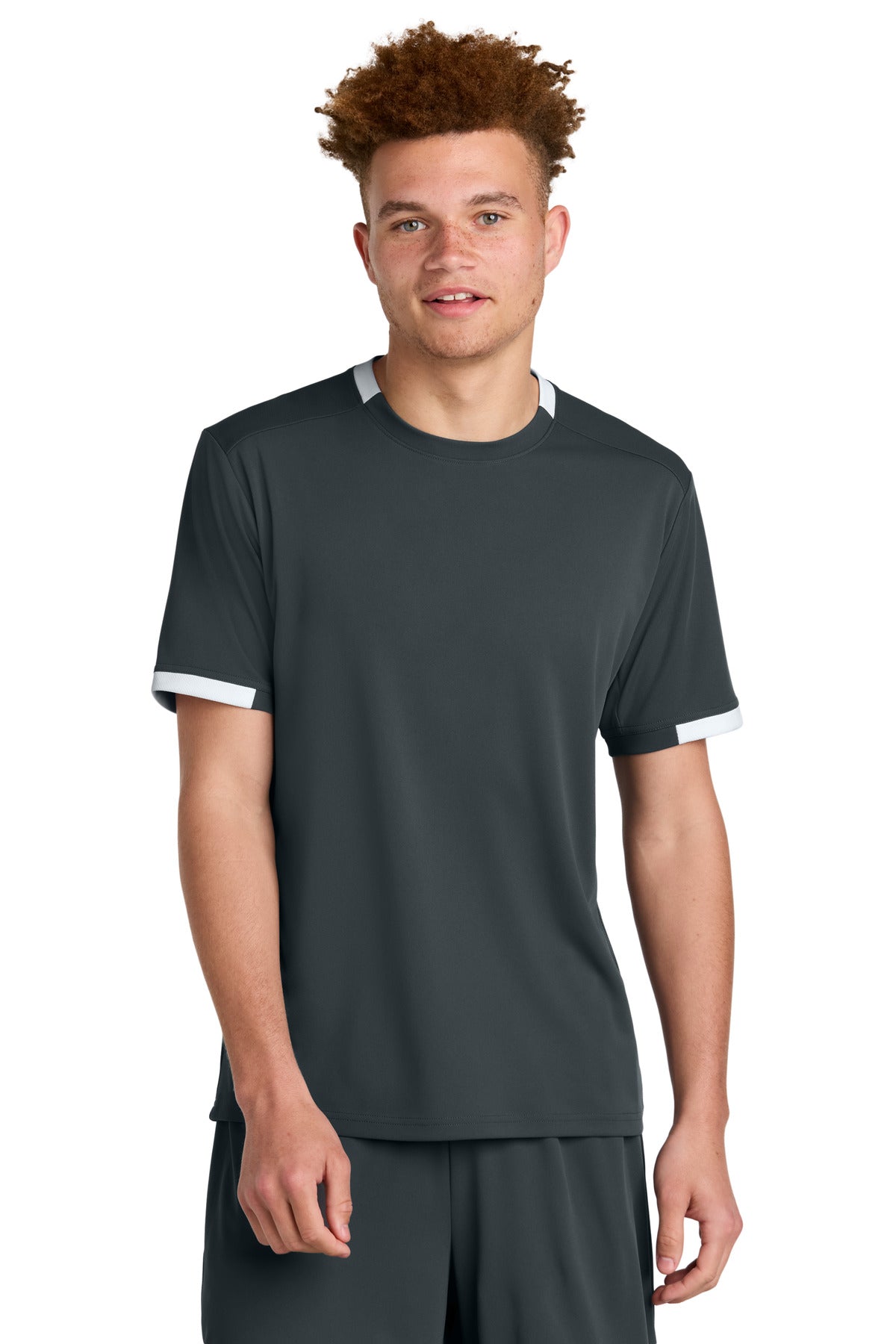 Sport-Tek Club Short Sleeve Crew ST440 - Iron Grey/ White - Front