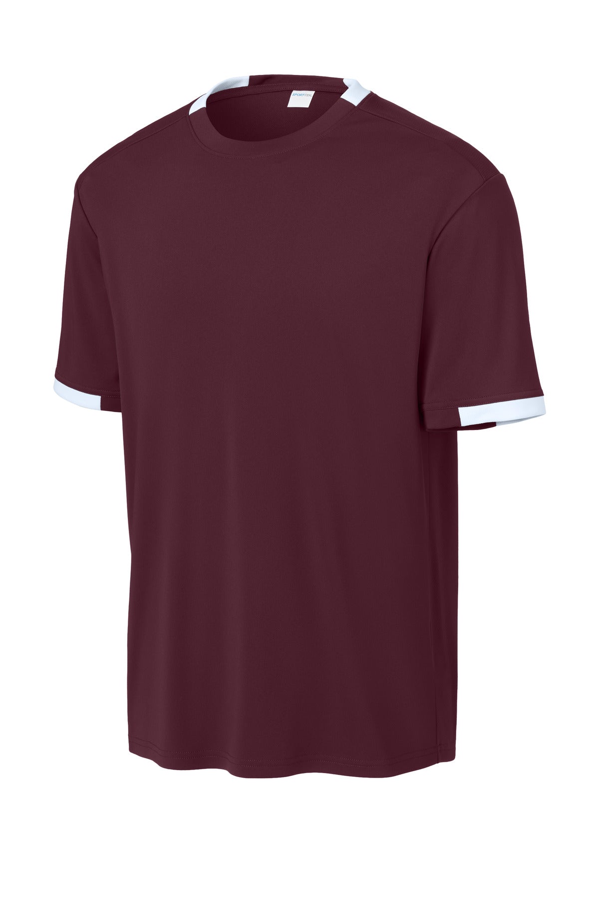 Sport-Tek Club Short Sleeve Crew ST440 - Maroon/ White - Front (flat)