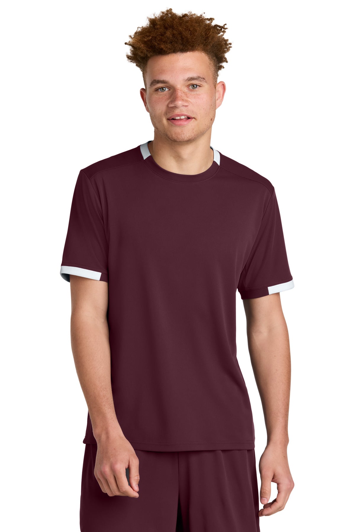 Sport-Tek Club Short Sleeve Crew ST440 - Maroon/ White - Front