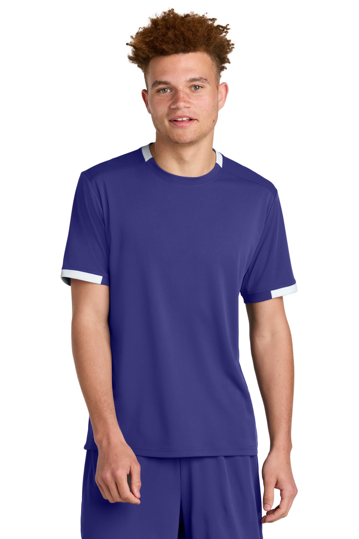 Sport-Tek Club Short Sleeve Crew ST440 - Purple/ White - Front