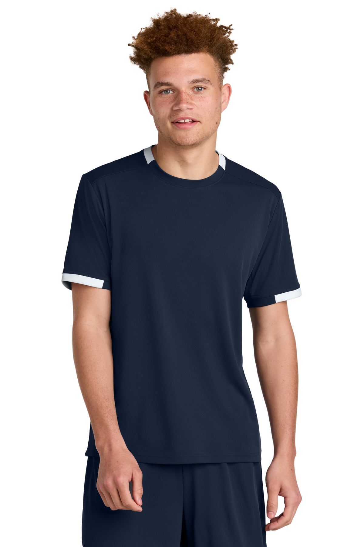Sport-Tek Club Short Sleeve Crew ST440 - True Navy/ White - Front