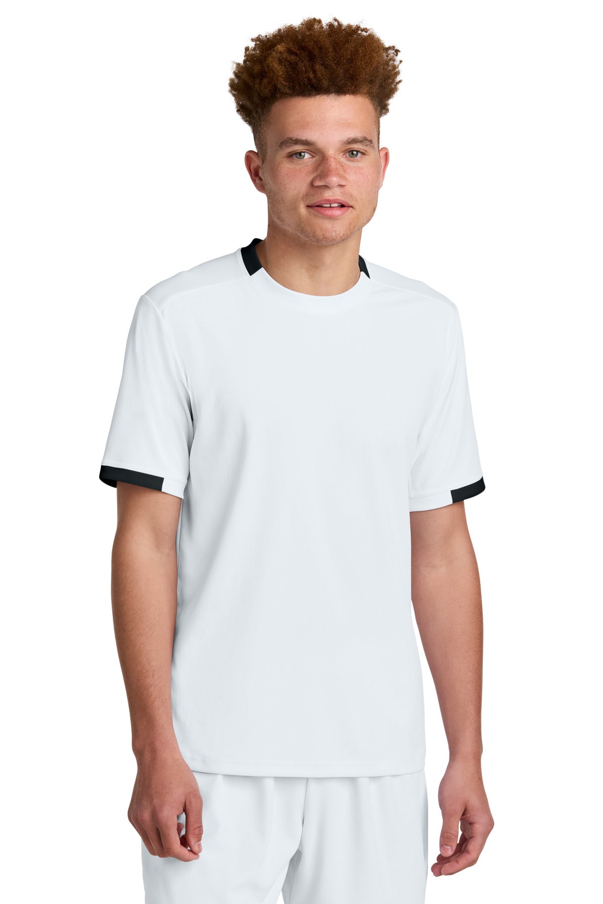 Sport-Tek Club Short Sleeve Crew ST440 - White/ Black - Front