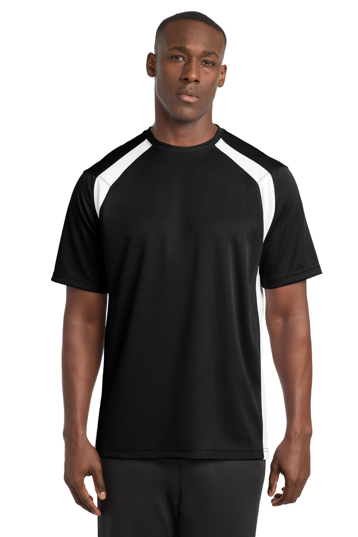 Sport-Tek Dry Zone Colorblock Crew T478 - Black/ White - Front