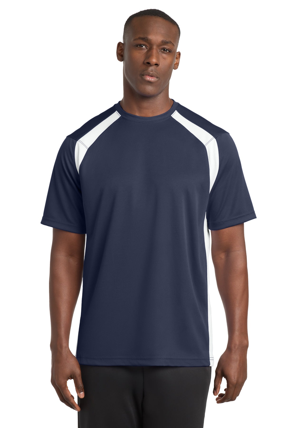 Sport-Tek Dry Zone Colorblock Crew T478 - True Navy/ White - Front