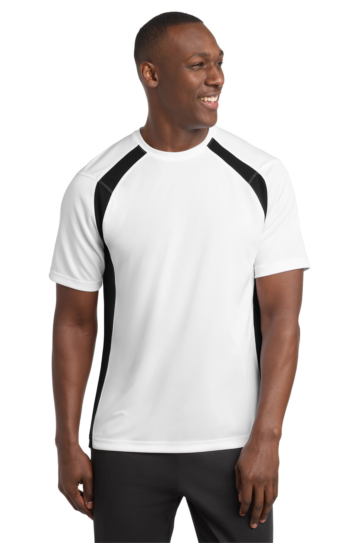 Sport-Tek Dry Zone Colorblock Crew T478 - White/ Black - Front