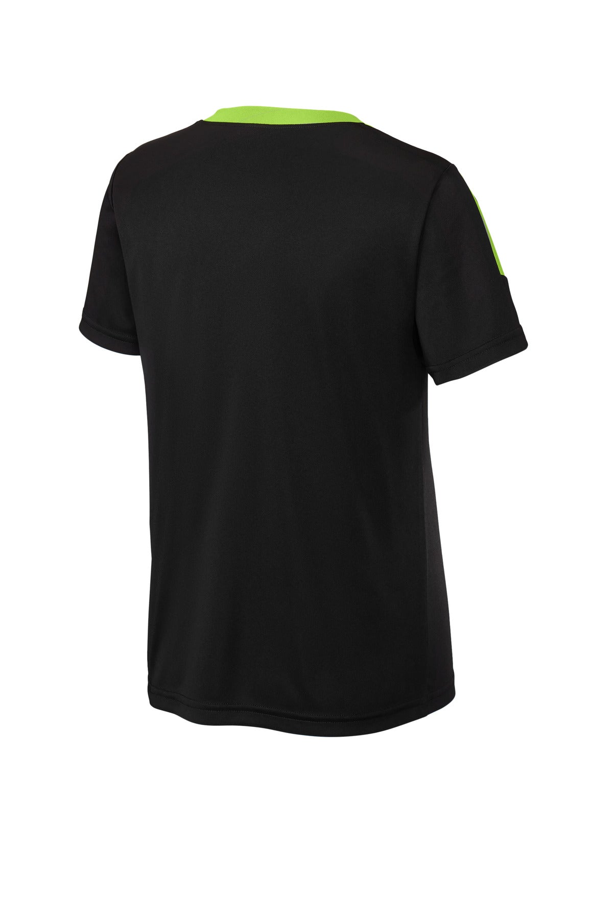 Sport-Tek Youth Competitor United Crew YST100 - Black/ Lime Shock - Back (flat)