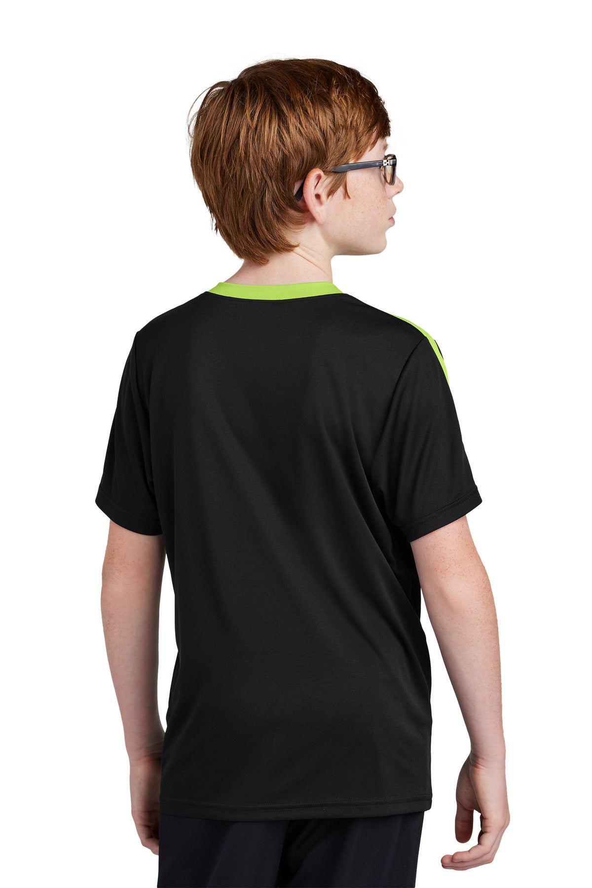 Sport-Tek Youth Competitor United Crew YST100 - Black/ Lime Shock - Back