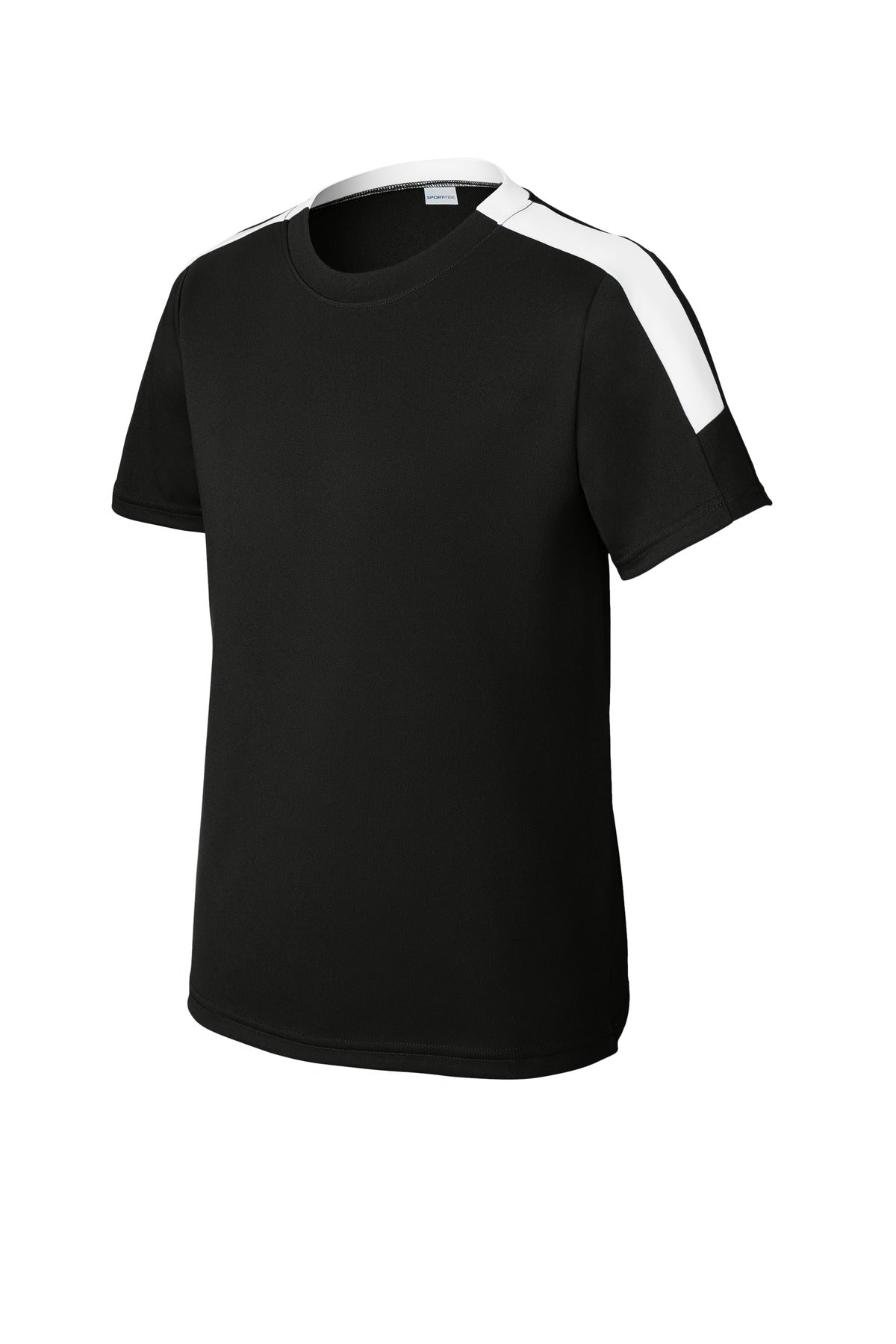 Sport-Tek Youth Competitor United Crew YST100 - Black/ White - Front (flat)