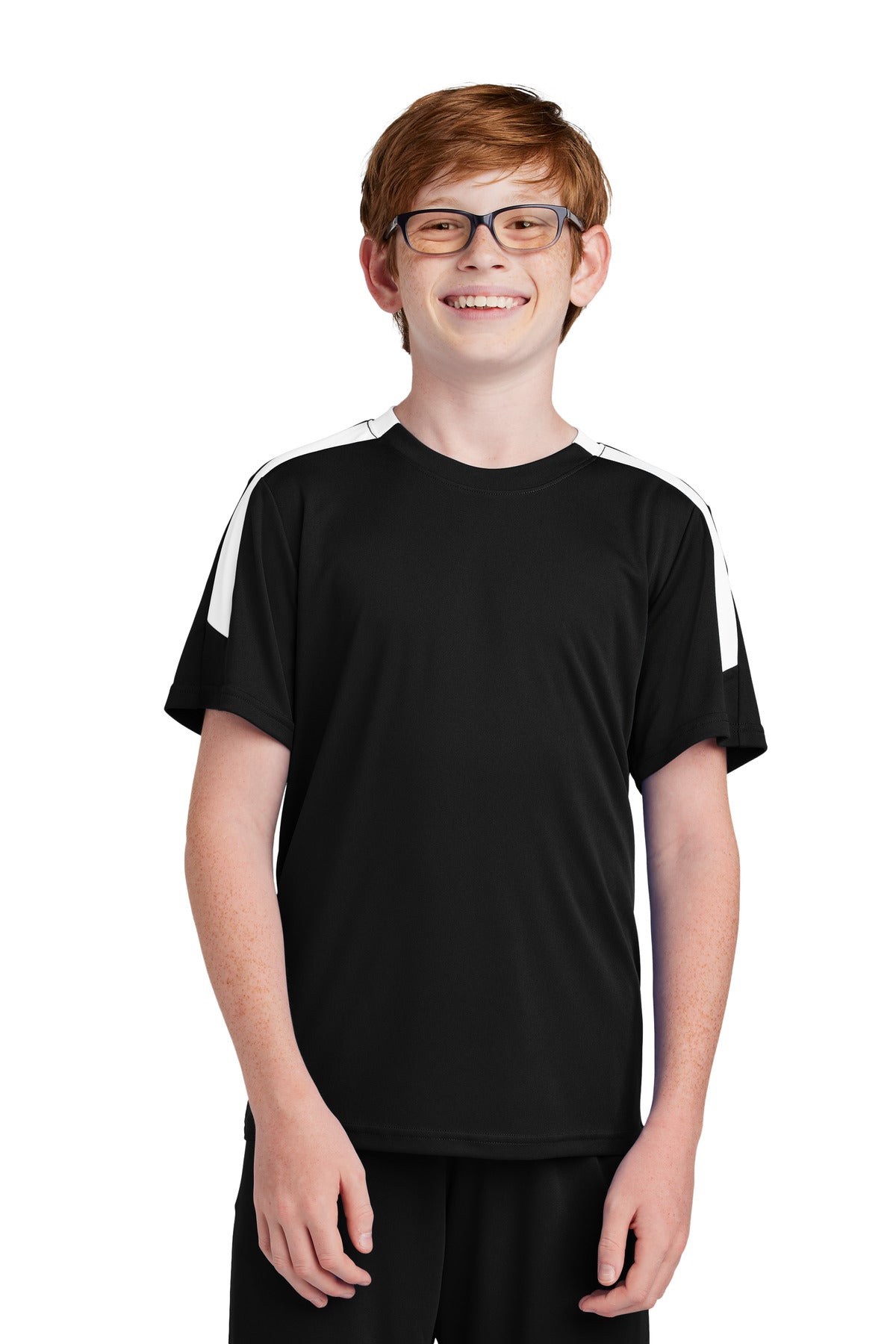 Sport-Tek Youth Competitor United Crew YST100 - Black/ White - Front