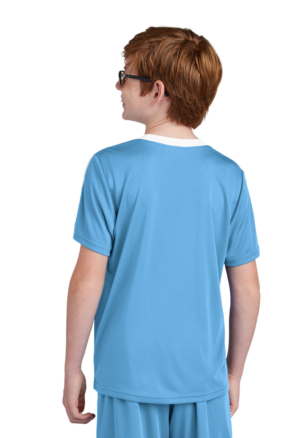Sport-Tek Youth Competitor United Crew YST100 - Carolina Blue/ White - Back