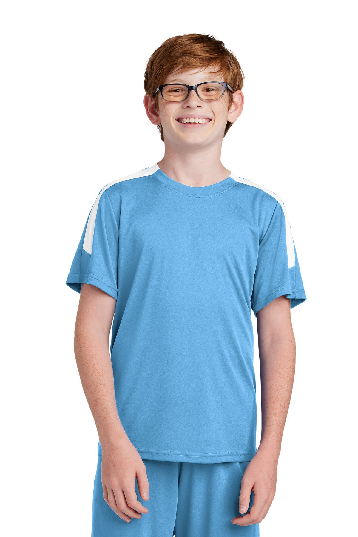 Sport-Tek Youth Competitor United Crew YST100 - Carolina Blue/ White - Front