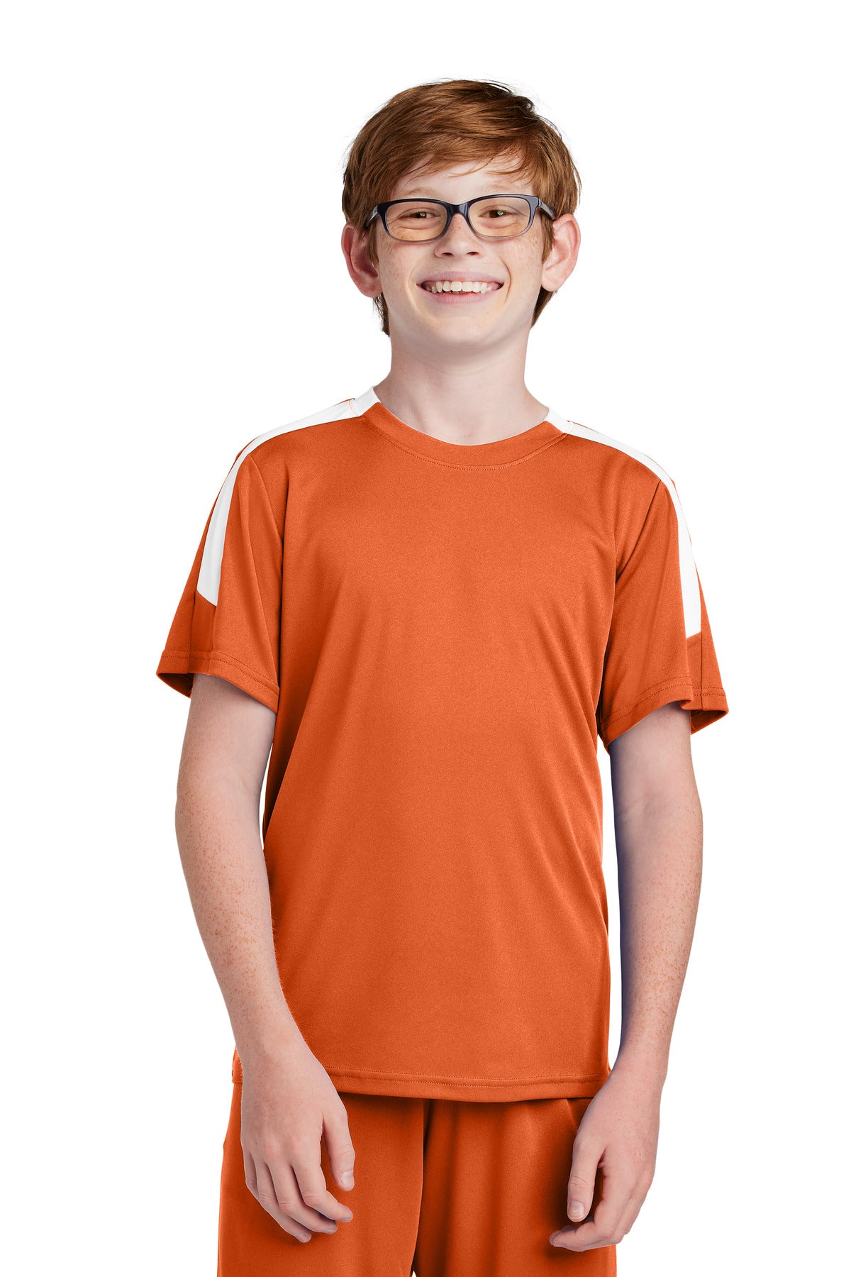 Sport-Tek Youth Competitor United Crew YST100 - Deep Orange/ White - Front