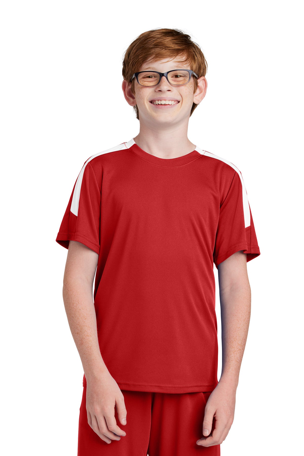 Sport-Tek Youth Competitor United Crew YST100 - Deep Red/ White - Front