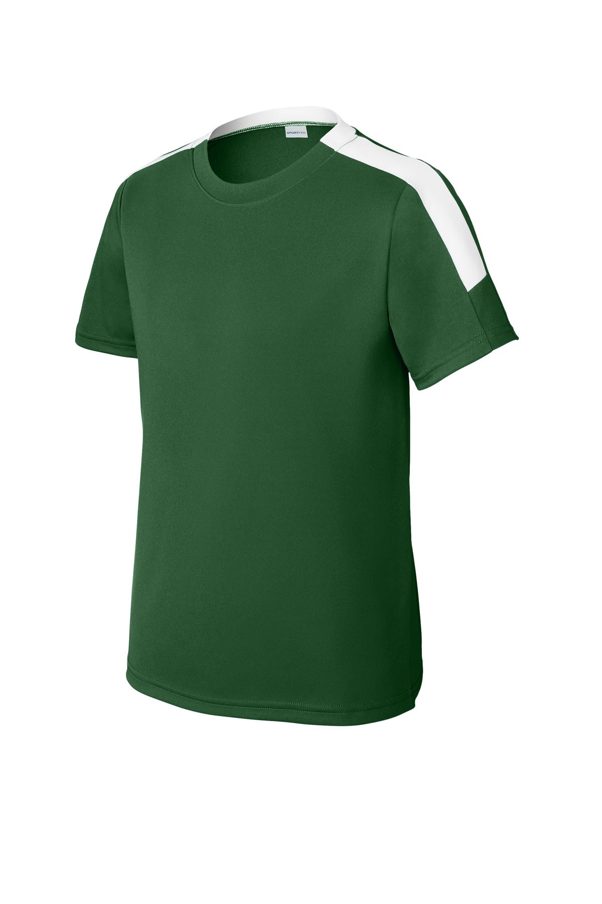 Sport-Tek Youth Competitor United Crew YST100 - Forest Green/ White - Front (flat)