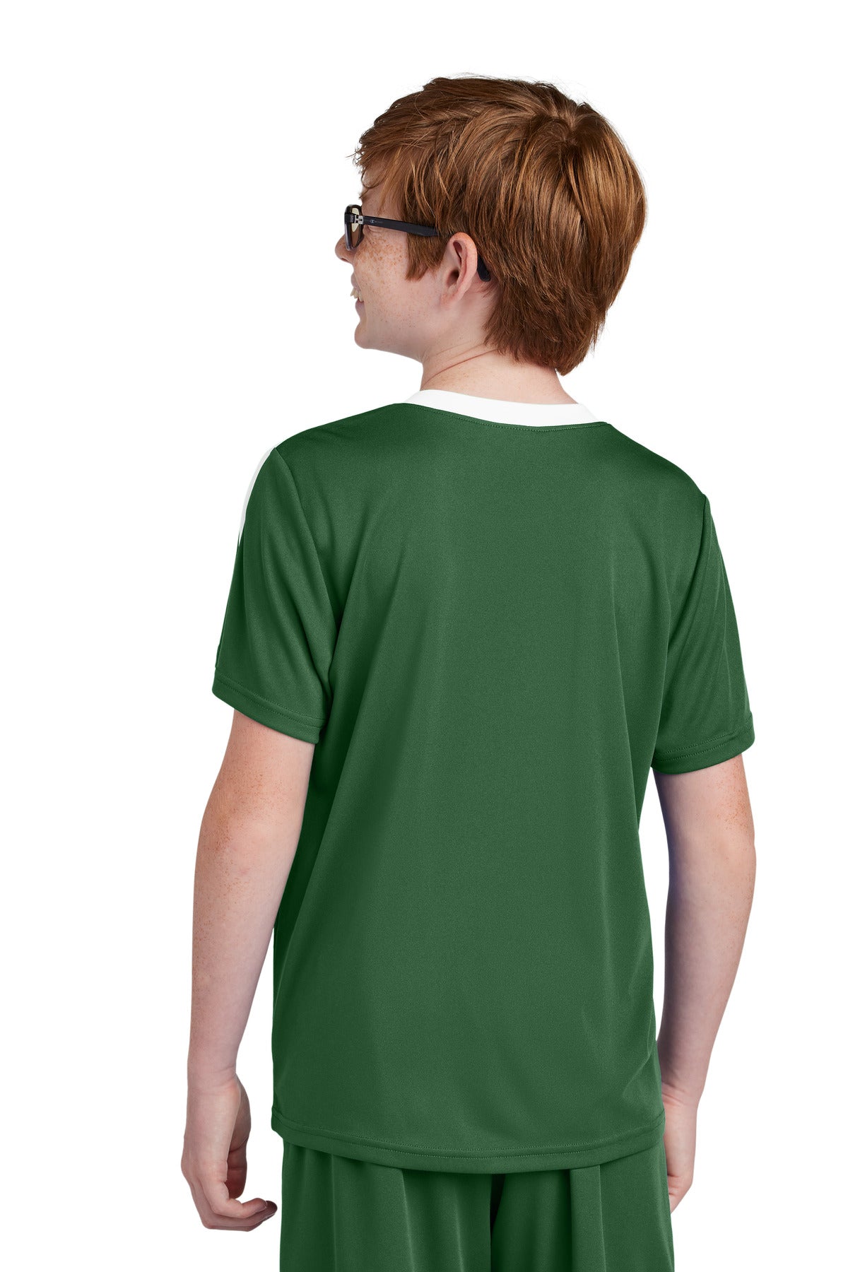 Sport-Tek Youth Competitor United Crew YST100 - Forest Green/ White - Back