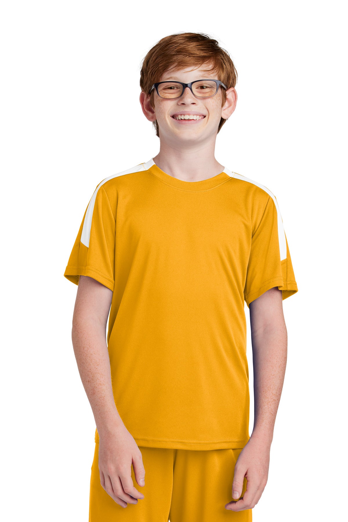 Sport-Tek Youth Competitor United Crew YST100 - Gold/ White - Front