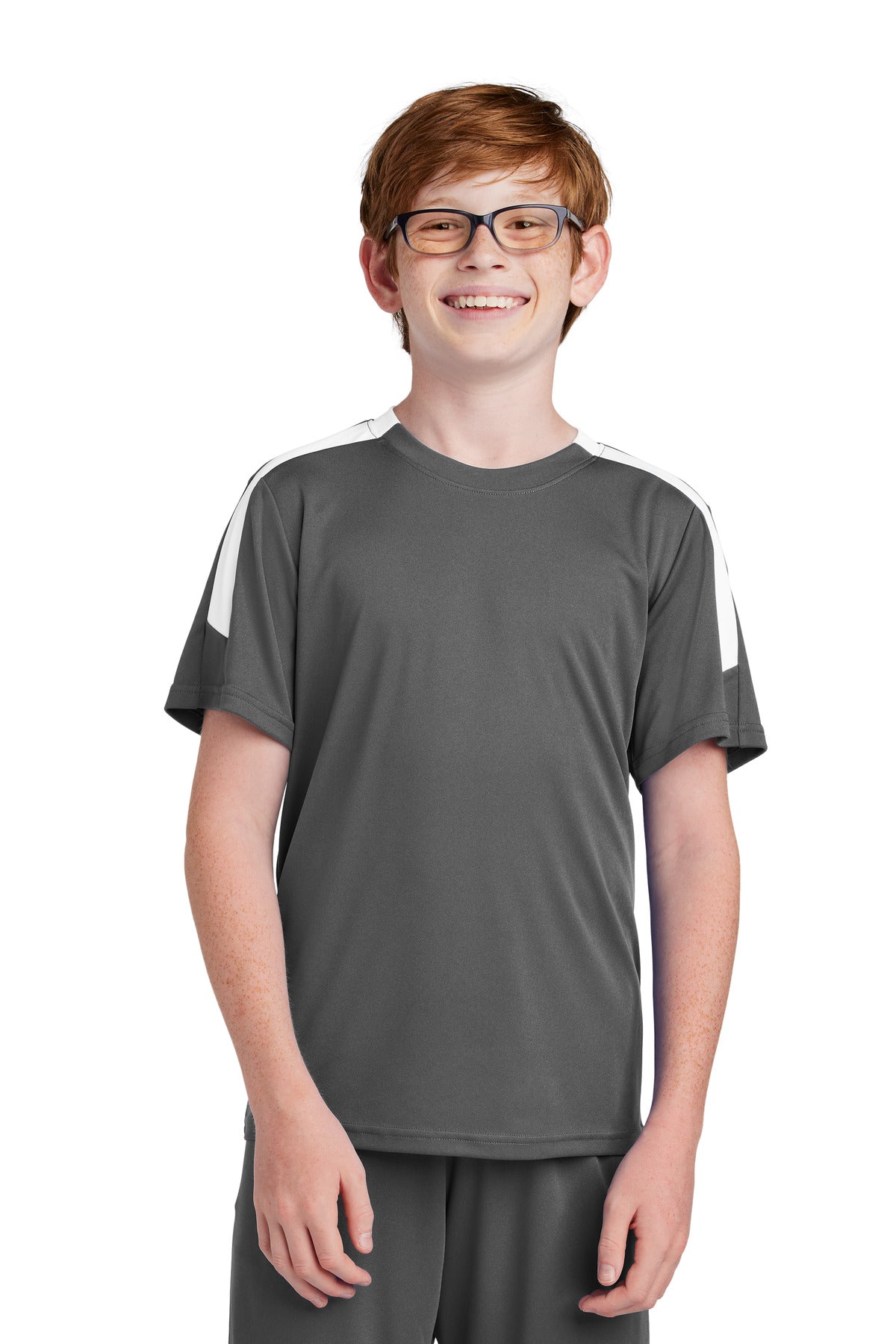 Sport-Tek Youth Competitor United Crew YST100 - Iron Grey/ White - Front