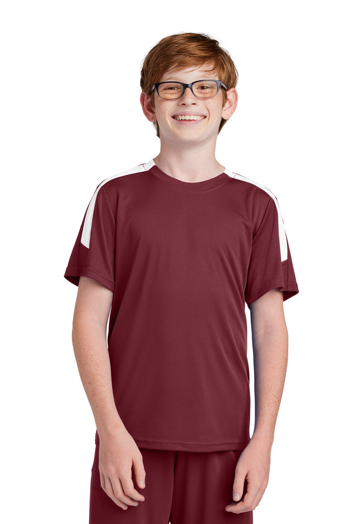Sport-Tek Youth Competitor United Crew YST100 - Maroon/ White - Front