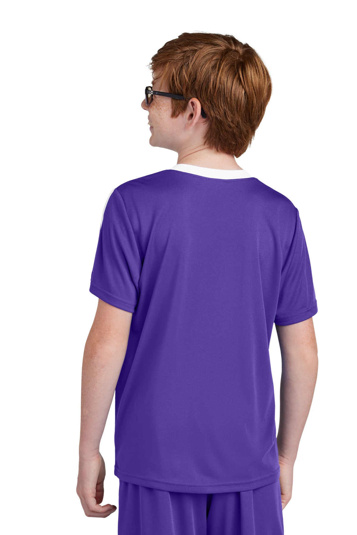 Sport-Tek Youth Competitor United Crew YST100 - Purple/ White - Back