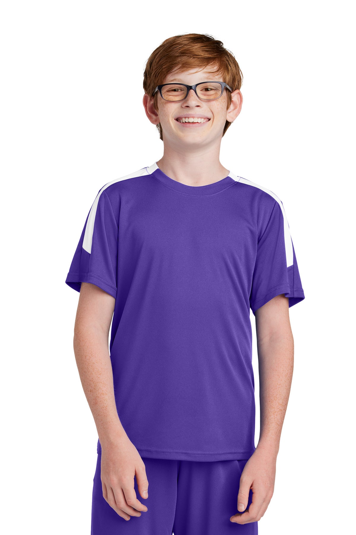 Sport-Tek Youth Competitor United Crew YST100 - Purple/ White - Front