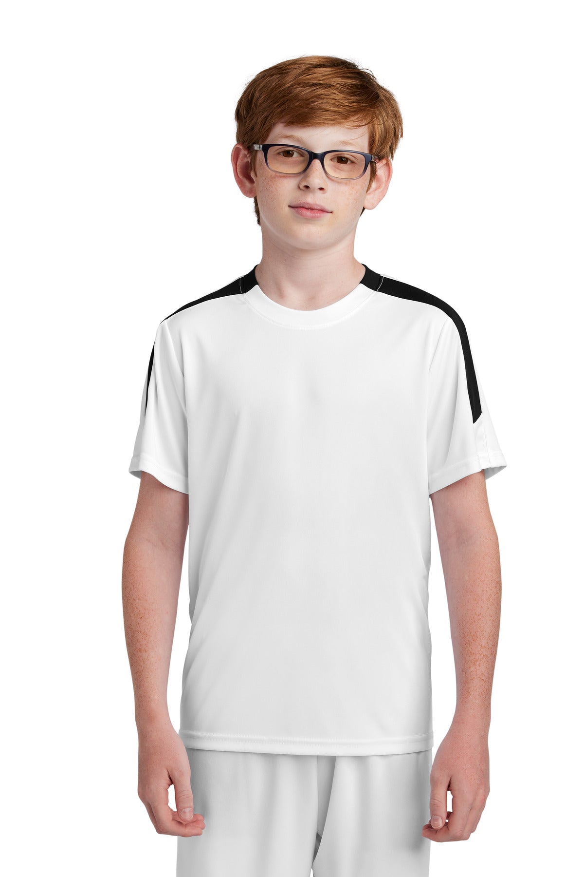 Sport-Tek Youth Competitor United Crew YST100 - White/ Black - Front