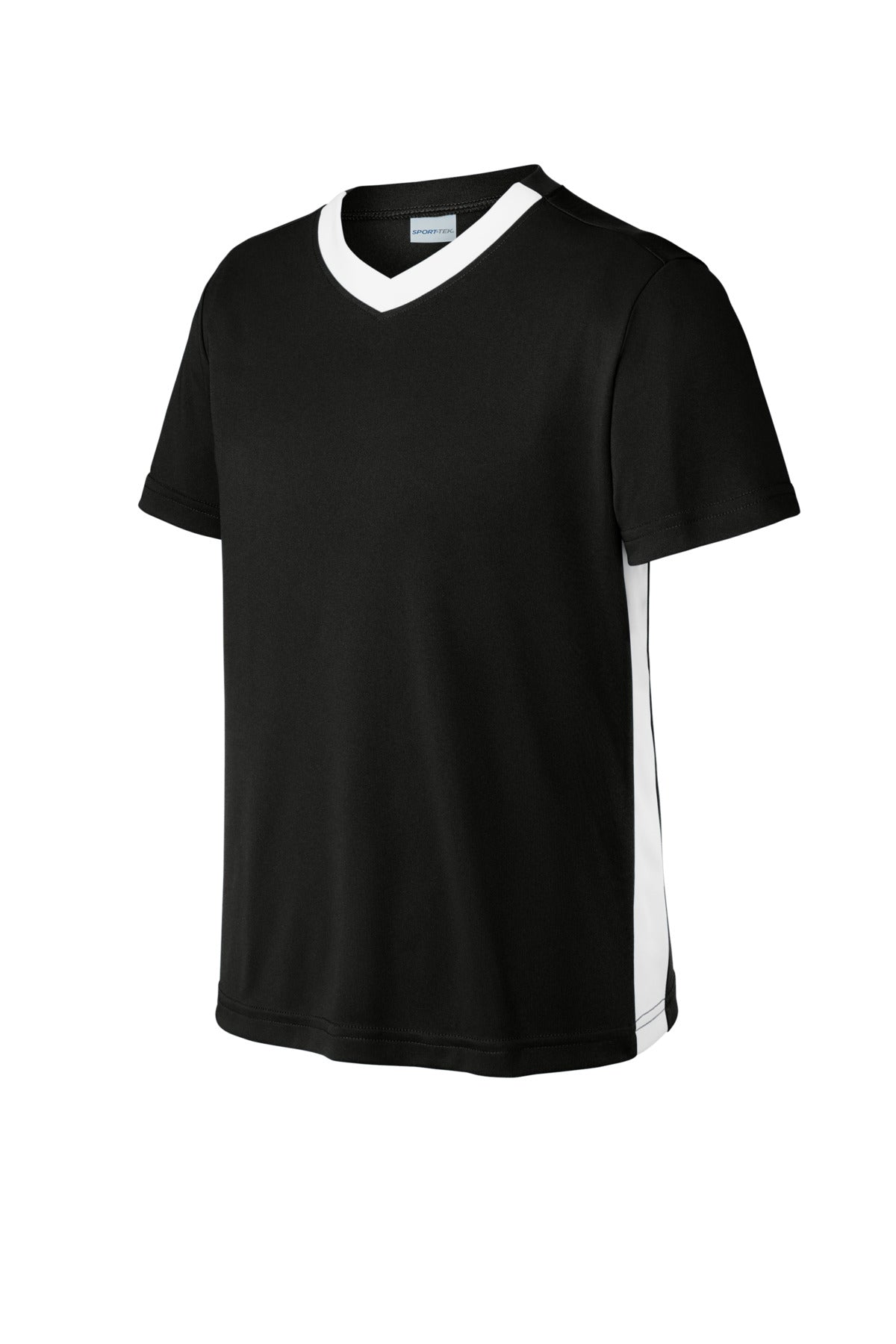 Sport-Tek Youth Competitor United V-Neck YST101 - Black/ White - Front (flat)