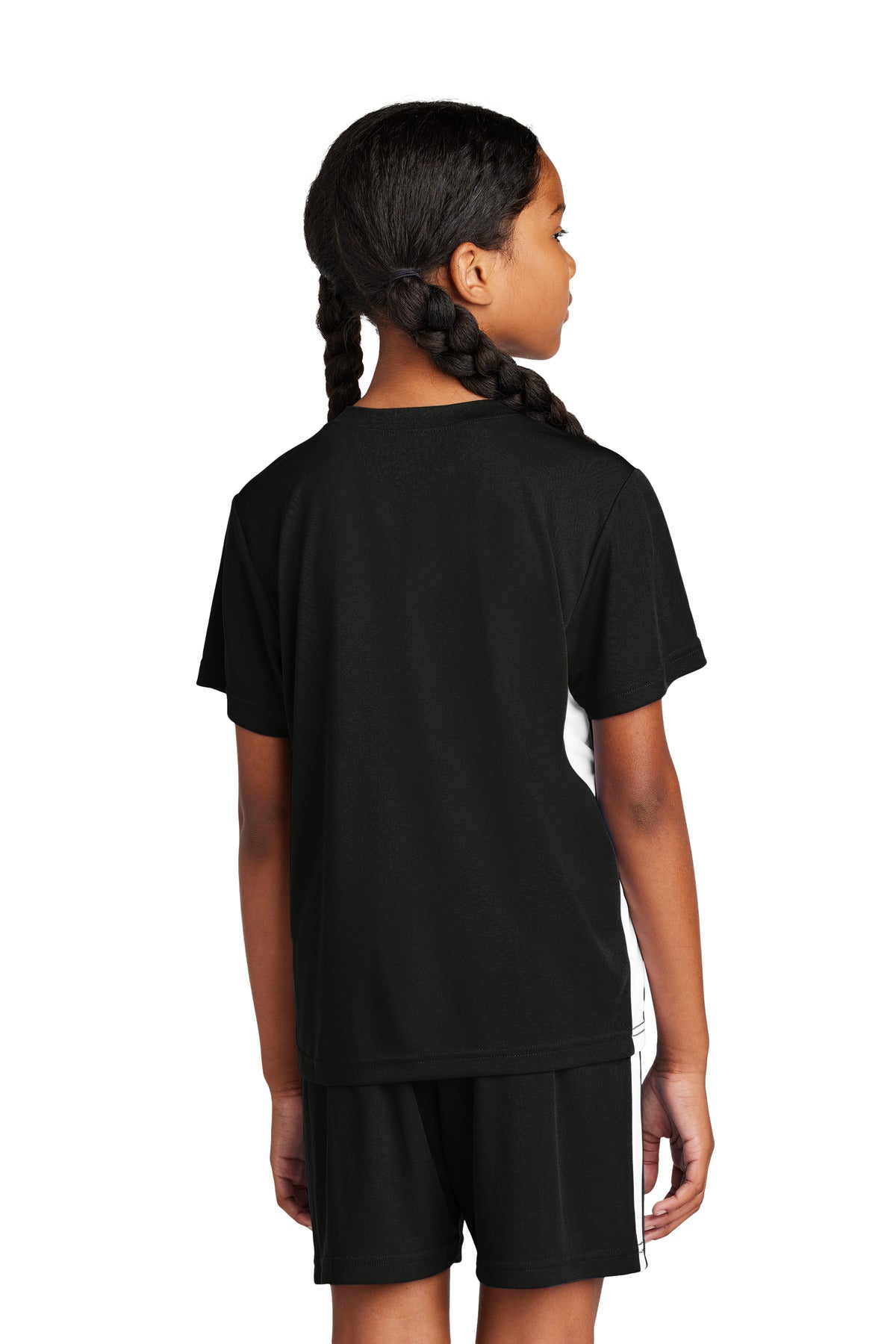 Sport-Tek Youth Competitor United V-Neck YST101 - Black/ White - Back